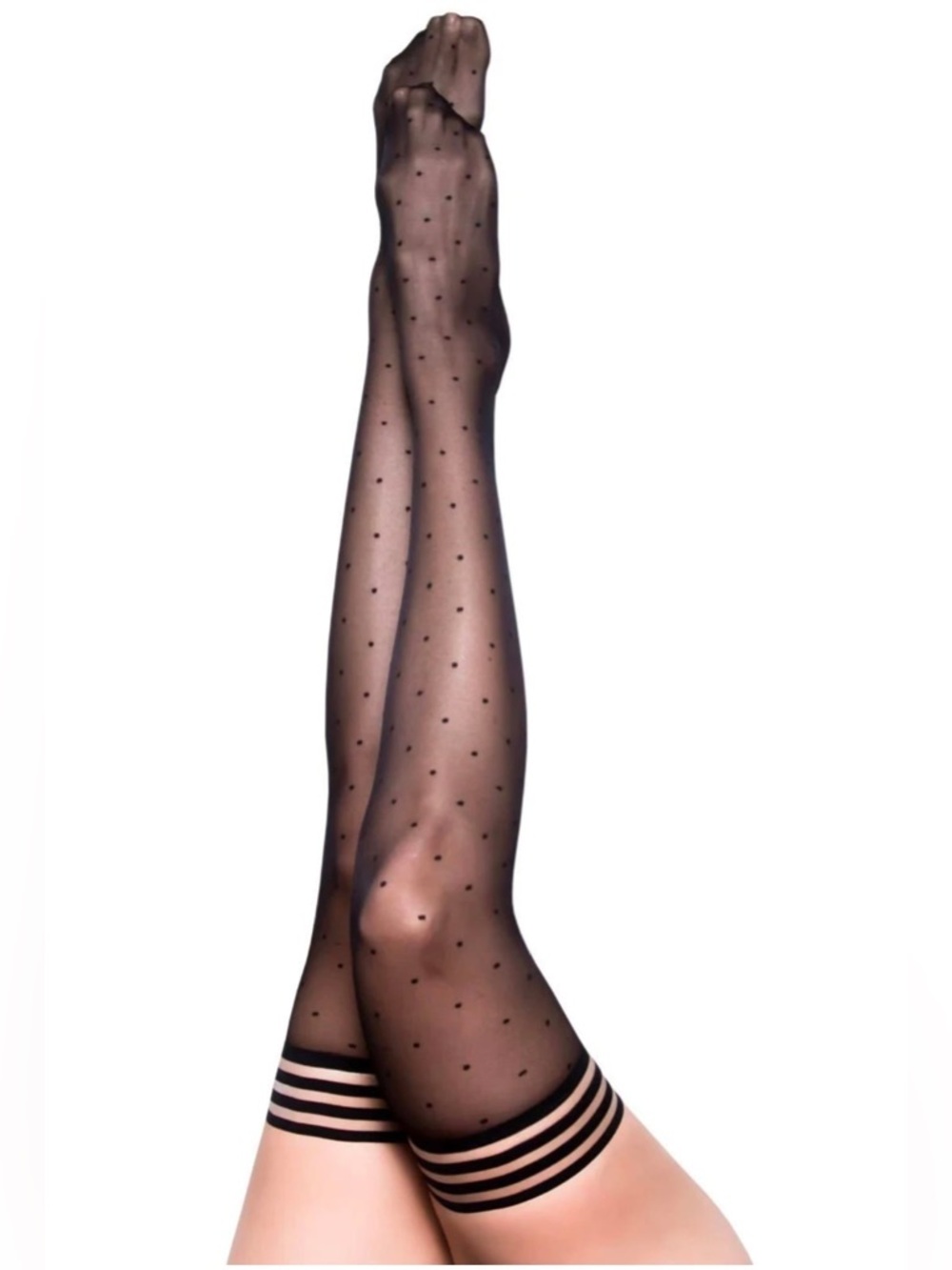Black Polka Dot Thigh High Stockings No‎ Slip Grip Sheer Sexy Kixies Women